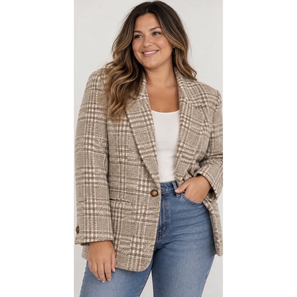 Vtg Pendleton Women 20W 100% Virgin Wool Plaid Blazer Jacket Made USA Academia